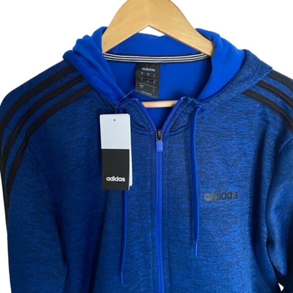 NWT Adidas Blue Tech Full Zip Fleece Hoodie Sweatshirt Medium - Picture 5 of 5